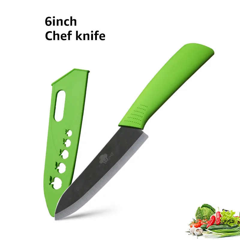 Керамический нож 3, 4, 5, 6 дюймов, кухонный нож шеф-повара для нарезки овощей, циркониевое черное лезвие, красочная ручка, инструменты для приготовления пищи - Цвет: Green 6 inch