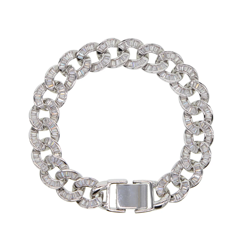 

bling bling Classic cuban link chain women men jewelry iced out hip hop jewelry baguette cz chain COOL Bracelet for men
