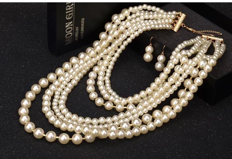 Moon Girl модные жемчужные украшения дисплей чокер большое эффектное ожерелье многослойное имитация жемчуга длинное ожерелье женщин аксессуары