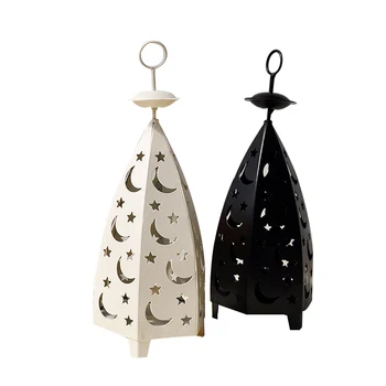 

Europe Iron Hollow Candlestick Figurine Ornament Metal Wind Candle Lamp Miniature Home Decoration Accessories Craft Wedding Gift