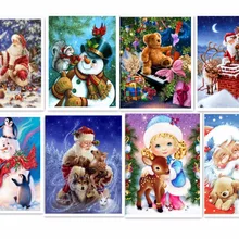 Изготовленный На Заказ diy картина из бисера, пейзаж Санта Клаус Teddy bear камни в форме ромба/круглый пейзаж алмазной живописью деревня фея "фламинго"