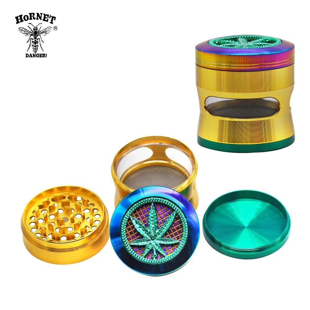 

HORNET Diamond & Leaves Zinc Alloy Smoking Weed Grinder 63MM 4 Piece Window Style Metal Tobacco Herb Grinders Accessories