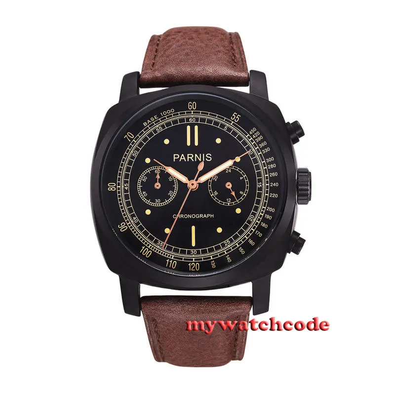 44mm Parnis black dial PVD case full Chronograph mens quartz wrist watch 544