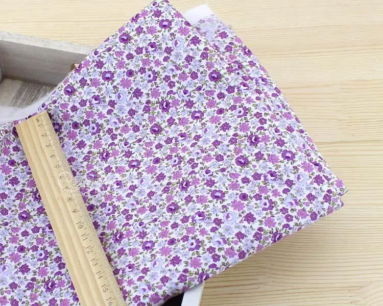 Цветочный хлопок чесаный фиолетовый бежевый хлопок ткань DIY цветы из ткани ручной работы Печать серии пэчворк(1 метр