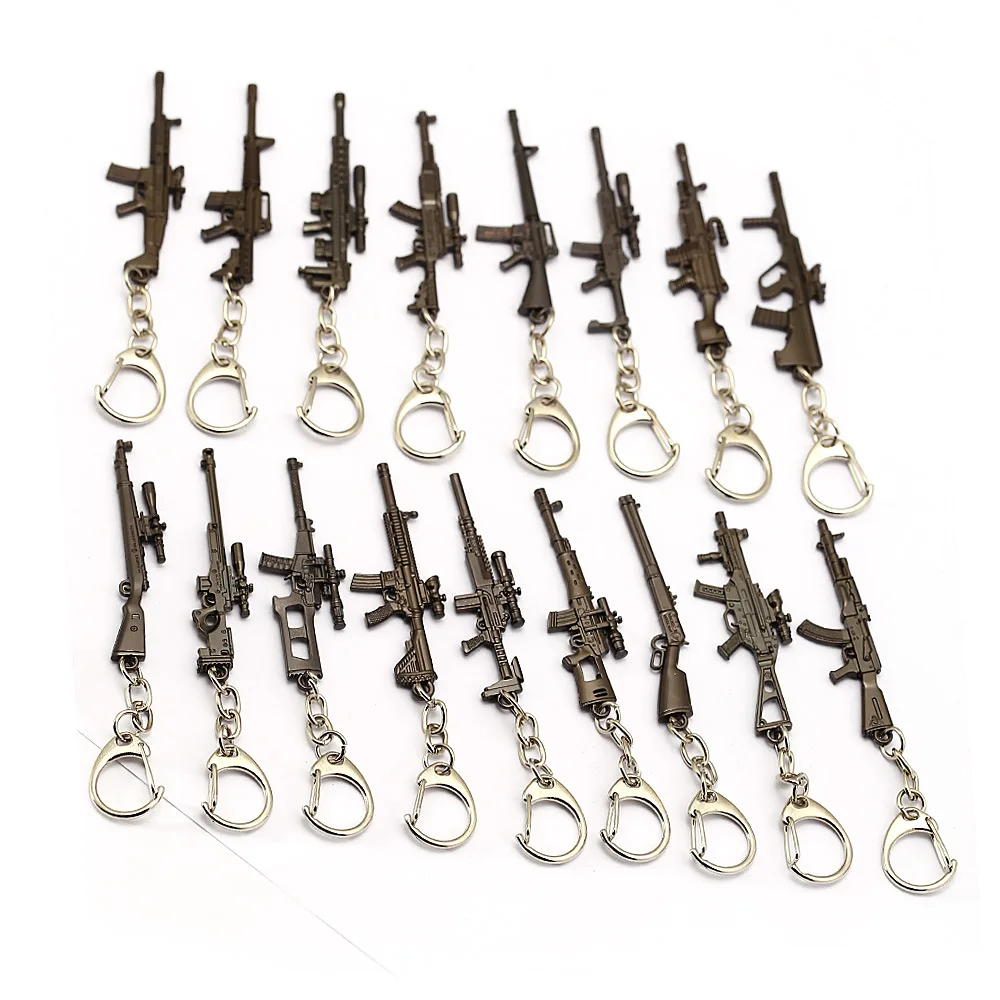 

Hot Game 16 Styles PUBG CS GO Weapon Keychains AK47 Gun Model 98K Sniper Rifle Key Chain Ring for Men Gifts Souvenirs 6CM