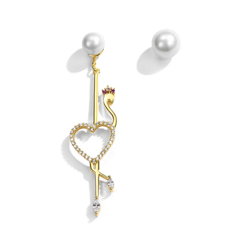 

Drop Earrings Korean version of the creative personality asymmetric pearl earrings temperament wild long swan earrings