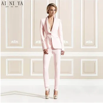 

Jacket+Pants Pink Women Business Suits Formal Office Uniform 2 Piece Sets Ladies Elegant Pant Suits Female Trouser Suit Custom