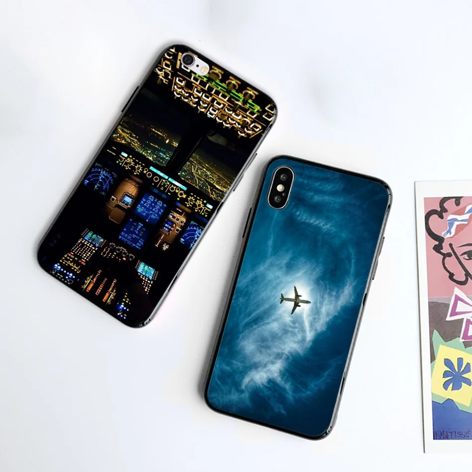 Силиконовый черный чехол для iPhone 11 Pro XR X XS MAX 7 8 6 6S Plus 5 5S SE 7Plus 8Plus мобильный телефон самолет