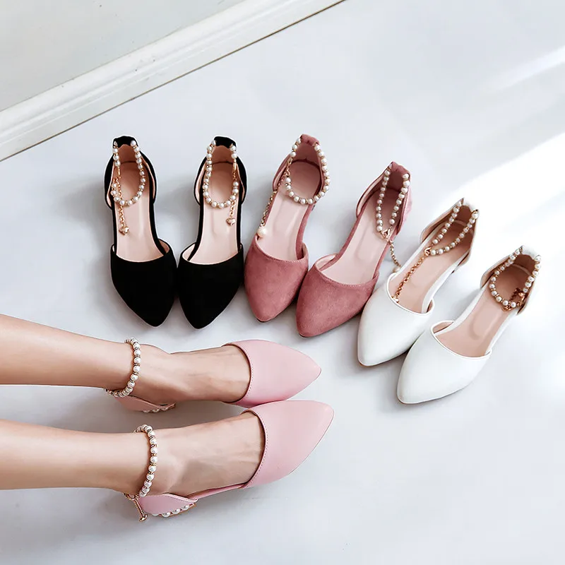 Chaussures Cheville Ymechic D'été 2 Perle 1 Chaîne Mariée Dame Taille Pompes Bas Blanc Casual Rose Femmes Plus Talons 3 De 2018 4 Mariage xXPrqwCP