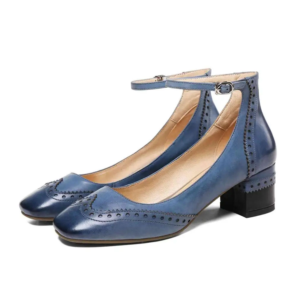 Новинка года; женские туфли-лодочки суперзвезды из натуральной кожи; мелкий ремень с пряжкой; элегантные офисные женские свадебные туфли; L02 - Цвет: blue ankle strap