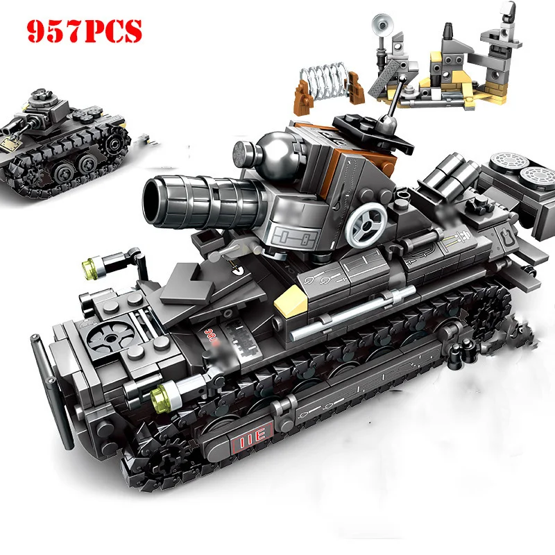 

4 IN1 World War 2 Military Tank Panzer Vehicle Building Blocks Compatible Legoing WW2 Soviet Army Weapon Brick Children Toy Gift