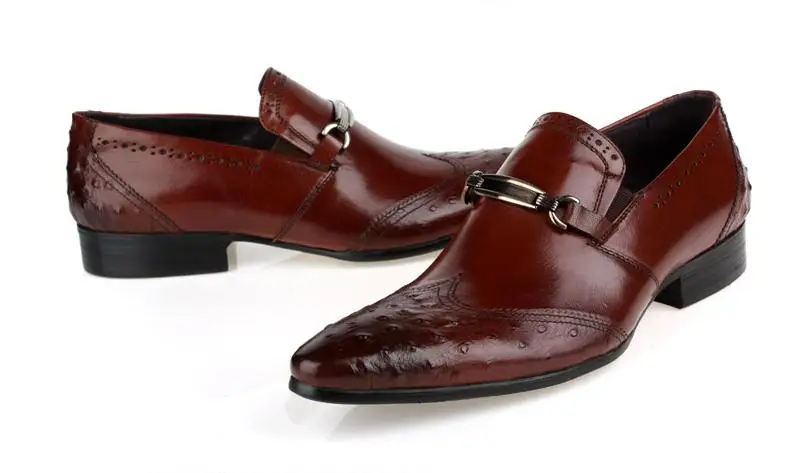 Casamento Padrão red Homem Black Sapatos Homens Moda 10 Brown De Trabalho Couro Grau Dos Escritório Qualidade Genuíno Avestruz Tamanho Alto Vestido Do dwPAq