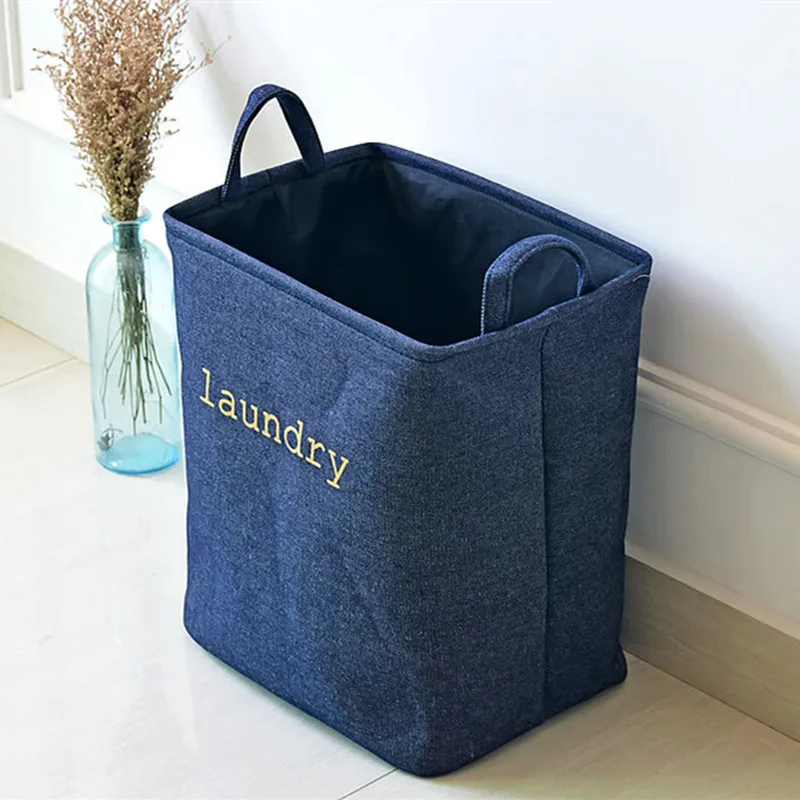 

Large Laundry Basket Denim Fabric 40*36*26 cm Thicken Foldable Storage Basket For Toy Organizer Hanging Storage Bucket
