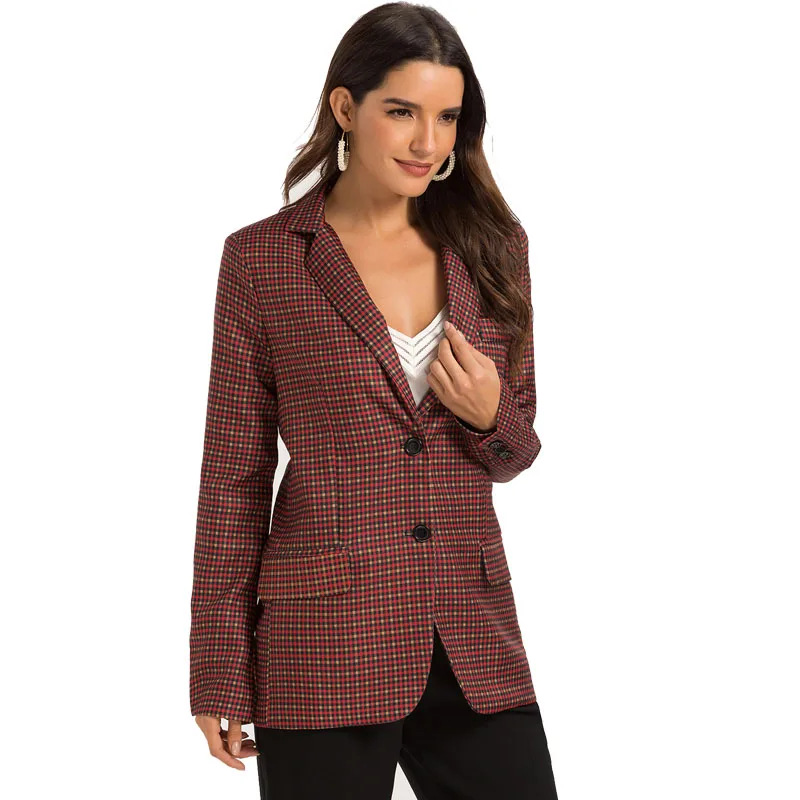 Escalier Women's Casual Button Notched Lapel Lattice Suit Blazer Jacket