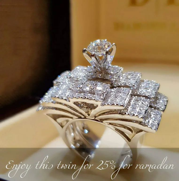 Модное кольцо из стерлингового серебра 925 пробы с кристаллами для женщин 2 шт./компл. 2 в 1 обручальное свадебное AAA CZ Ювелирные изделия из циркония - Main Stone Color: style 17 SP148