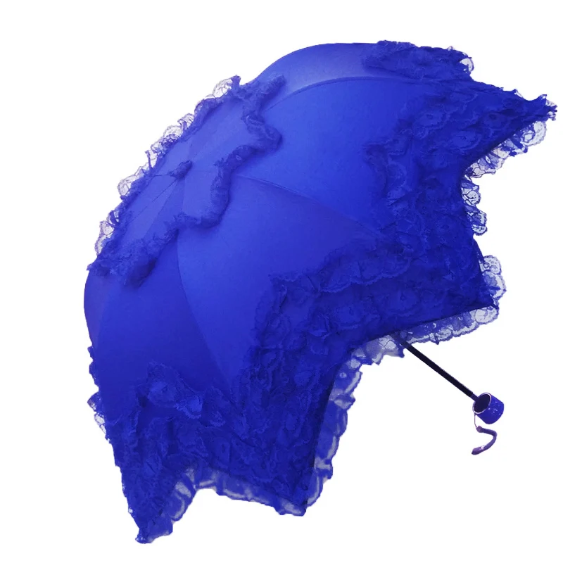 Для красивых женщин кружевной зонтик 3 складной черное покрытие анти УФ Мода Принцесса креативный винтажный Зонт от дождя - Цвет: Dark blue umbrella