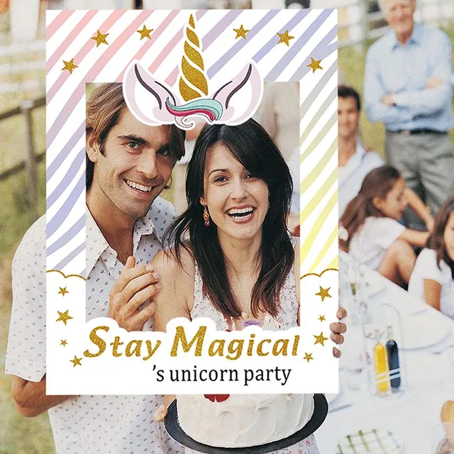 WEIGAO Birthday Party Photobooth Props Stay Magical Photo Frame For Kids Birthday Party Unicorn Photo Booth Props Party Supplies
