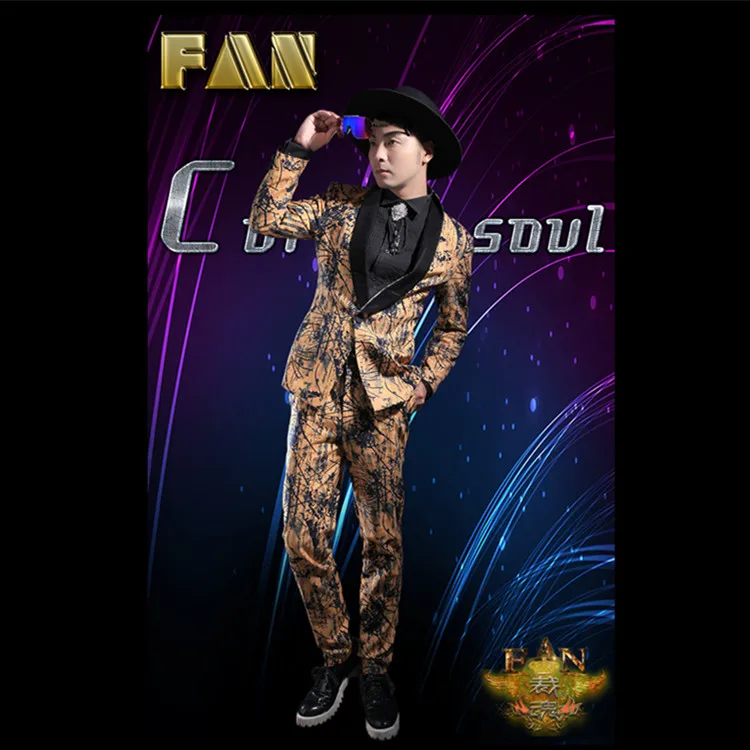 

Hot bar nightclub male singer male DJ male host suit yellow suit costumes stage