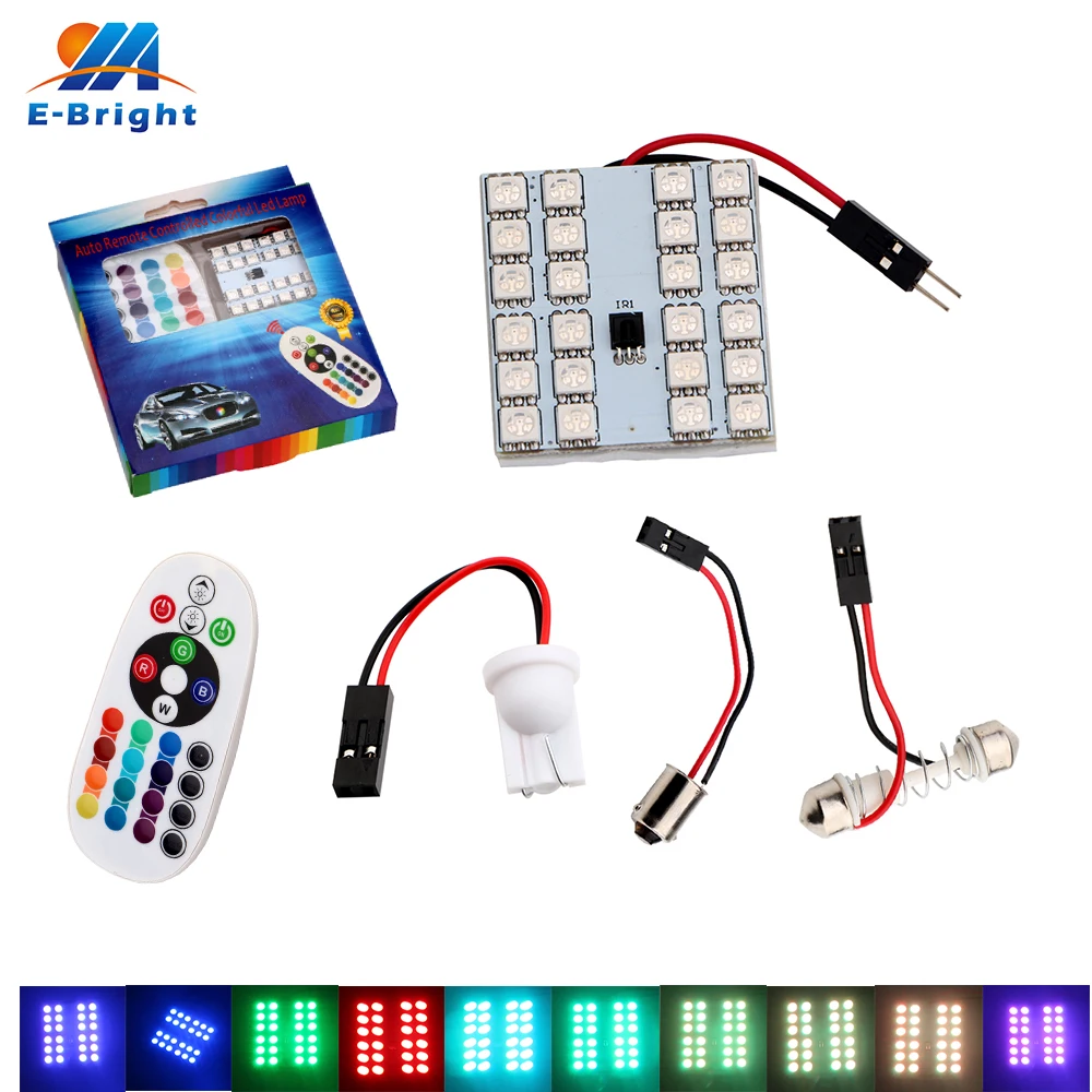 

2sets PL 5050 24SMD RGB LED BA9S T10 3Adapters 12V Festoon Light Panel Car Auto Interior Reading Map Parking Bulb Lamp Dome