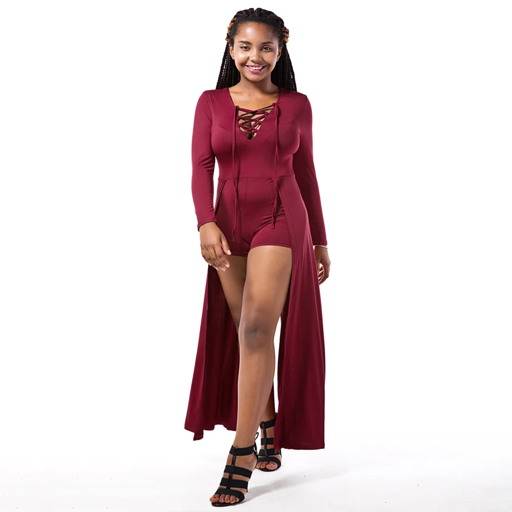 AHVIT Special Design Women Long Dress Sleeve Deep V Neck Bodycon Hollow Out Bandage Sexy Party MC5015 | Женская одежда