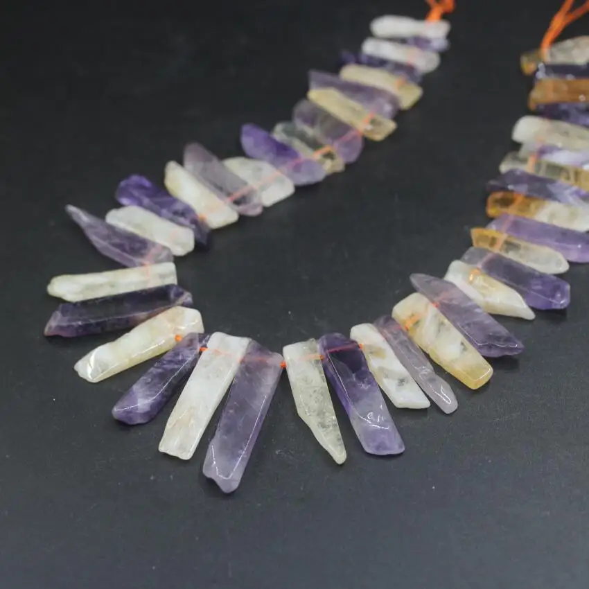 

15.5 "strand Natural Citrines&Amethysts Top Drilled Slice Loose Beads,Raw Crystal Quartz Slab Pendant Necklace Jewelry Making