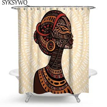 

2019 New African Women Shower Curtain Black Girl African American Bathroom Curtain Funny Tattoo Rideau De Douche Drama Face