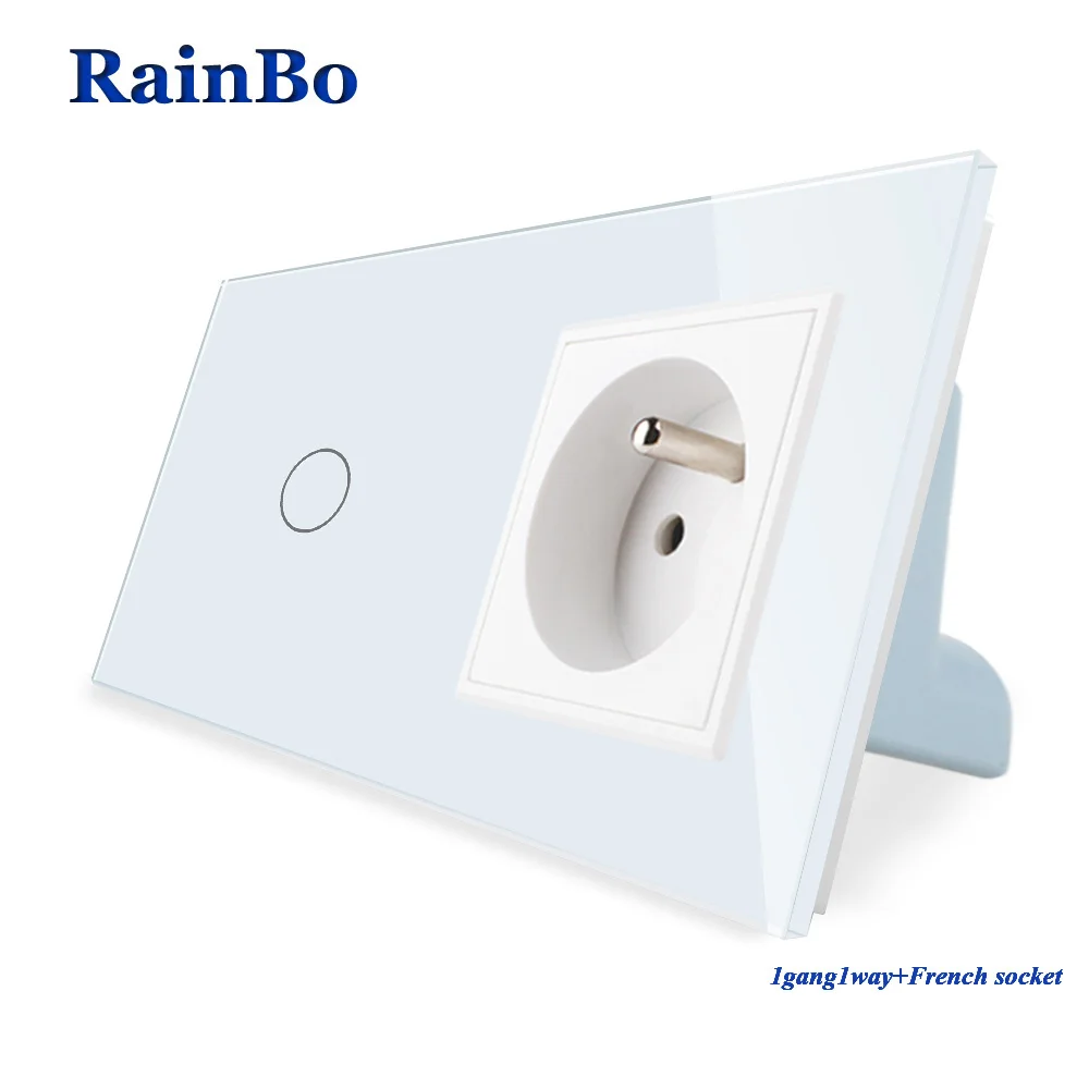 

RainBo Luxury-Touch Screen-Control Tempered-crystal Glass-Panel Wall-Light Home-touch Switch-France Wall-Socket A29118FCW/B