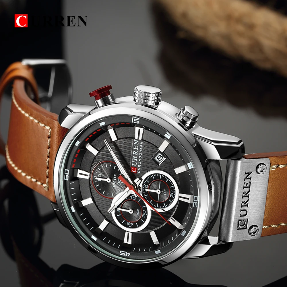 Luxury Men's Watches CURREN Chronograph Men Sport Watches Leather Strap Male Quartz Wristwatch Montre homme relogio masculino