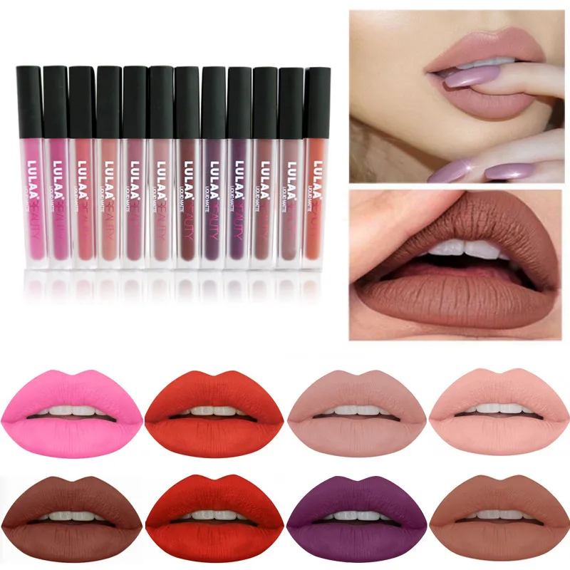 

2019 Essential 12 Colors Waterproof Liquid Matte Lipstick Moisturize Non Sticky Lip Gloss 6 Colors Long Lasting Fashion Lady New