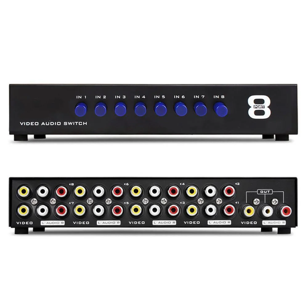 8 In 1 Out Composite Video Audio 3 RCA AV Switch Switcher Box Selector