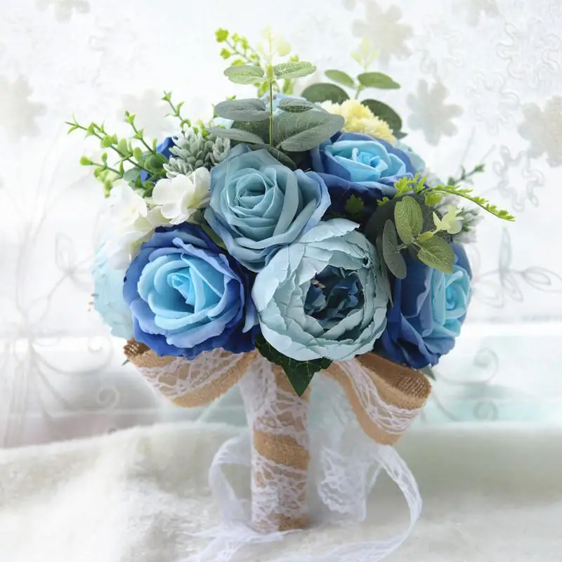 Букет невесты из белой розы, букет невесты с большим цветком, свадебный букет, искусственный цветок для свадьбы, розовый букет невесты - Цвет: Синий