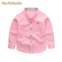 Новые весенние однотонные хлопковые рубашки для маленьких мальчиков Повседневная Обычная Рубашка с длинными рукавами и отложным воротником для детей 3-10 лет Bs040