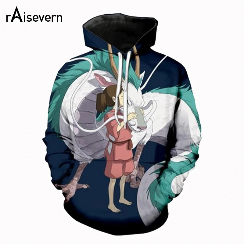 Najtaniej Raisevern klasyczne Anime Spirited Away 3D bluzy mężczyźni kobiety smok dresy hip hop swetry swobodna, z kapturem bluzy Dropship