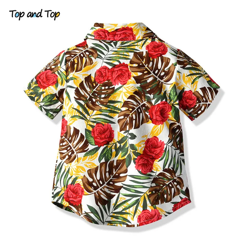 Топ и топ, комплект летней одежды в гавайском стиле для мальчиков, г., Детская рубашка с короткими рукавами и цветочным галстуком-бабочкой+ белые шорты комплект из 2 предметов одежда для детей