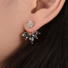 Элегантные сережки-каффы с черным кристаллом в виде листьев, серьги-манжеты золотого цвета, двухсторонние циркониевые серьги для пирсинга для женщин, ювелирные изделия