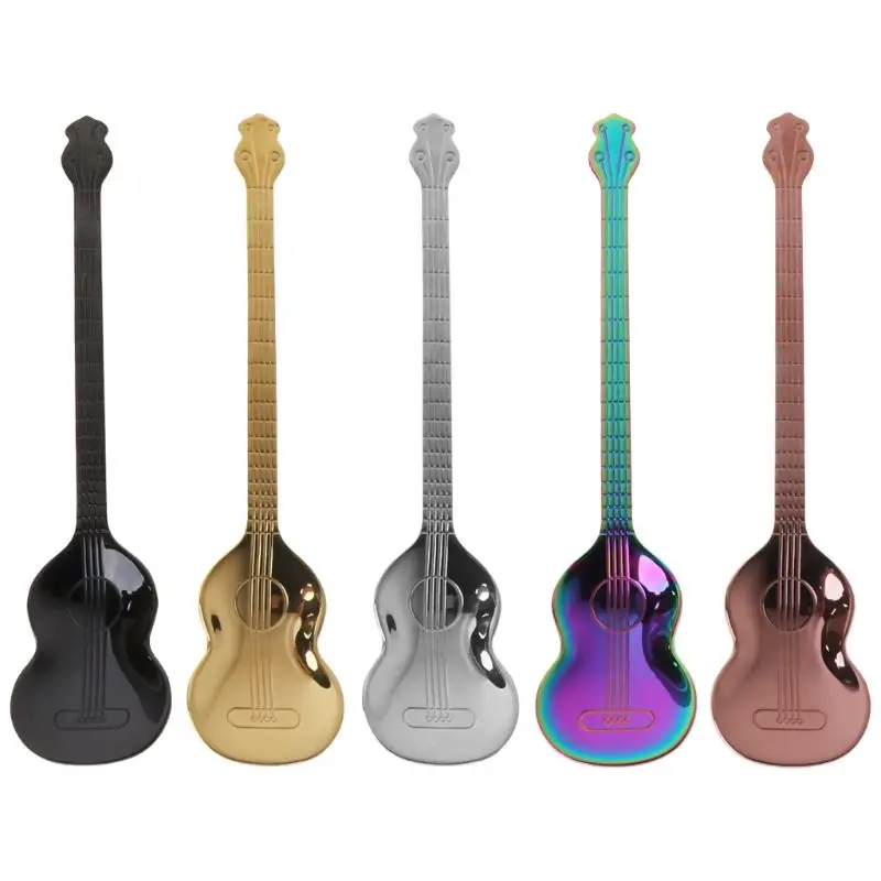 

Stainless Steel Cartoon Guitar Spoon Creative Milk Coffee Ice Cream Candy Teaspoon Flatware Drinking Tools
