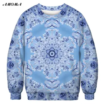 

AMOMA Unisex Realistic Ugly Christmas Sweatshirt 3D Print O-neck Novelty Funny Pullover Snowflake