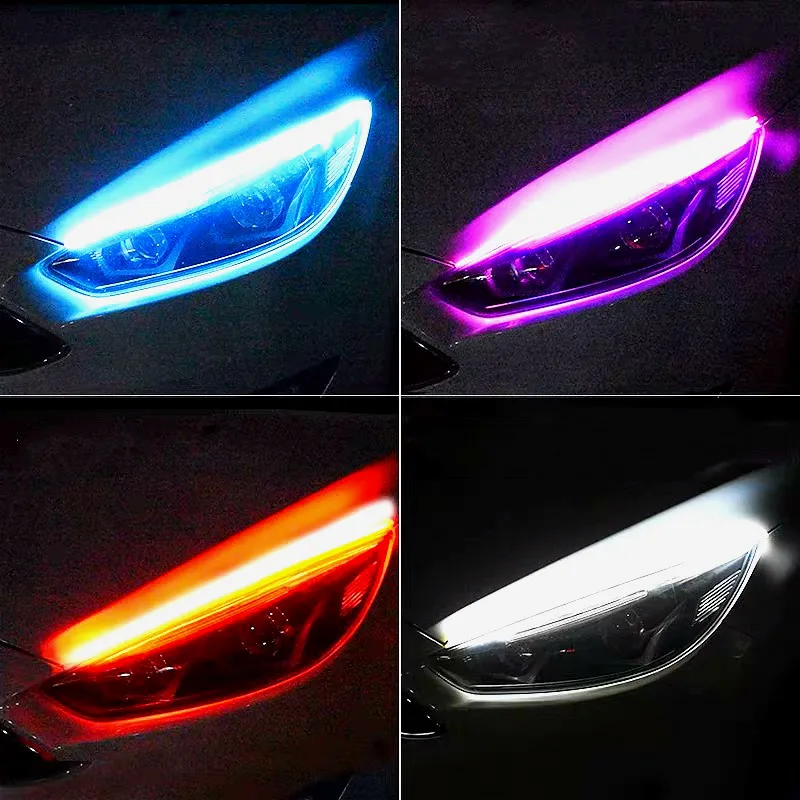 

JURUS 2Pcs Slim DRL Led Daytime Running Lights Car Flowing Sequential Turn Signal Light Flexible Guide Strip Headlights For Auto