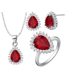 Ожерелье серьги Ювелирные наборы стерлингового серебра красный каплевидный костюм из высококачественного