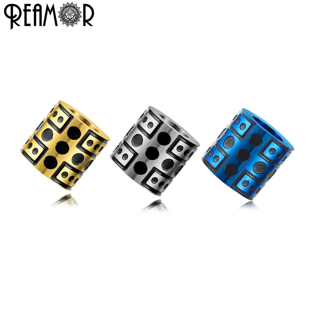 

REAMOR 316L Stainless Steel Spot Beads Fit Round Leather Cord 6/8mm Big Hole Metal Spacer Beads For Diy Jewelry Making 5pcs/lot