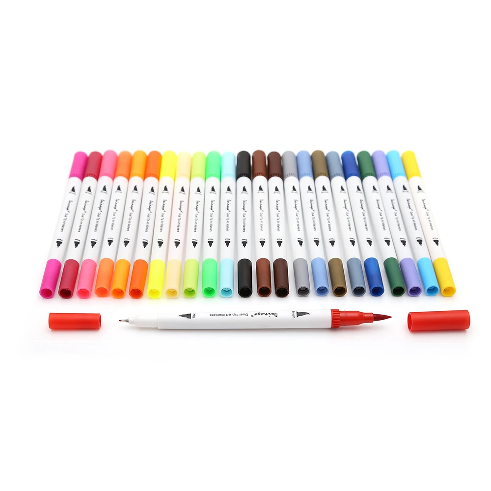 

Premium 24 Colors/Box Dual Tip Art Marker Pen 0.4 mm Fine Tip with 1-2mm Soft Brush Tip Water based Markers for Sketch Drawing