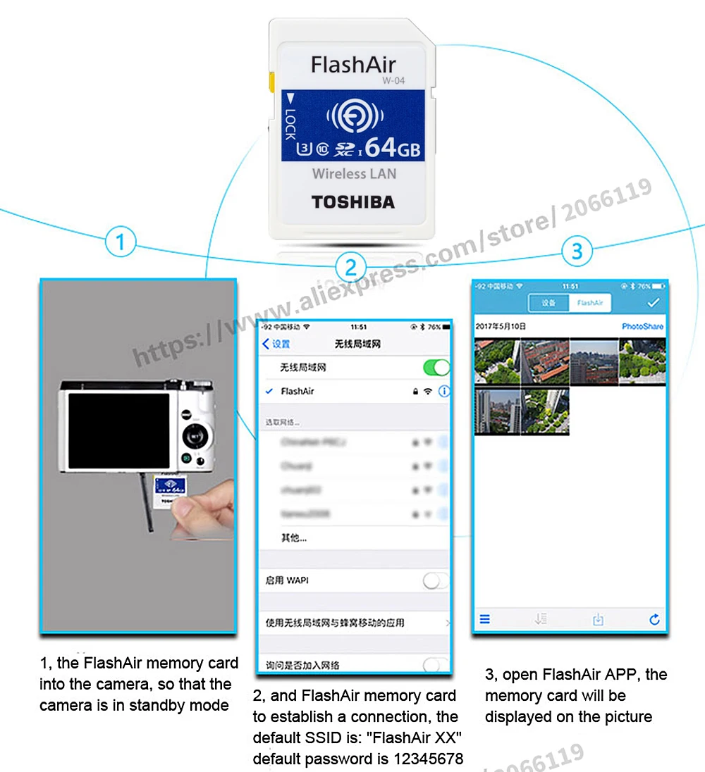 TOSHIBA FlashAir W-04 карта памяти Беспроводная LAN 16 Гб Wi-Fi SD карта U3 UHS класс скорости 3 беспроводная SD карта памяти Wifi SD карта