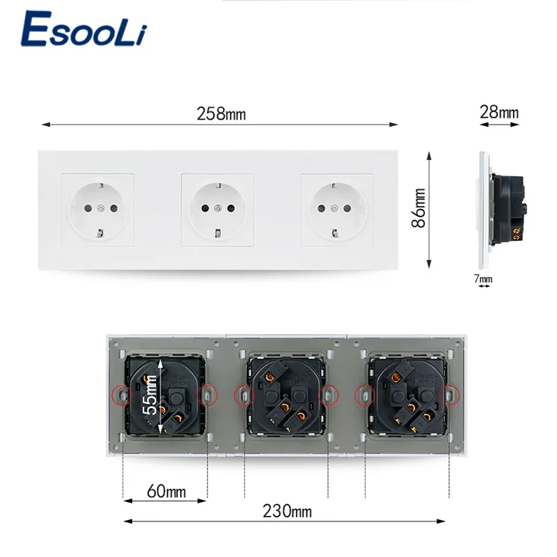Белая настенная панель Esooli для ПК заземленная 3 сторонняя розетка электрическая