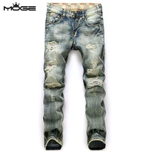 MOGE men ripped jeans cotton fashion jeans rasgado jeans men hip hop jean homme marque de