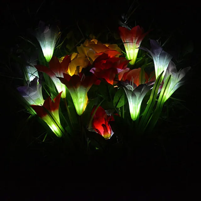 Hot Fashion 1PC Solar Light 4 Heads Solar Lantern LED Decorative Outdoor Lawn Lamp 4 Flower Lily Garden Lamp Solar Flower light