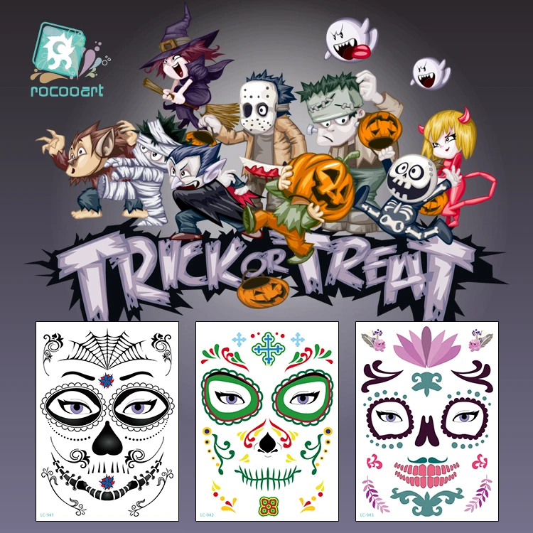 

LC931-952 Body Art Halloween Face Mask Large Tattoo Sticker Women Man Witch Ghost Temporary Tattoo Skeleton Taty Tatoo Stickers