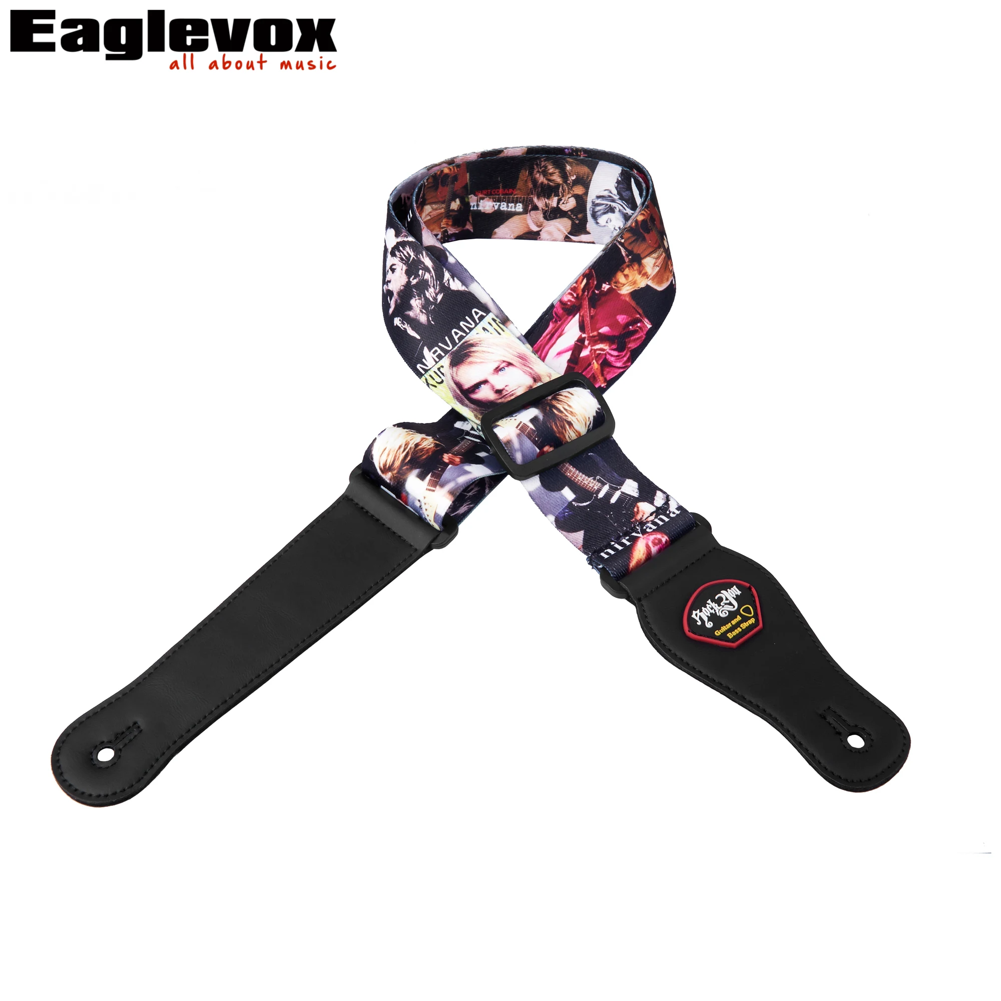 Nirvana Band Pattern Polyester Guitar Strap Leather End for Folk