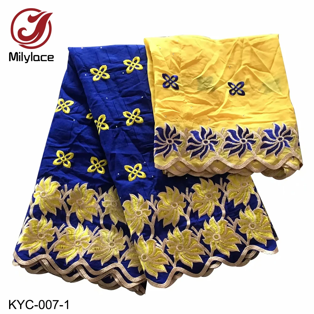 

Wholesale African Swiss Cotton Lace Fabric with Rhinestone 2 In 1 Design Nigerian Swiss Voile Lace Fabric for Dress KYC-007
