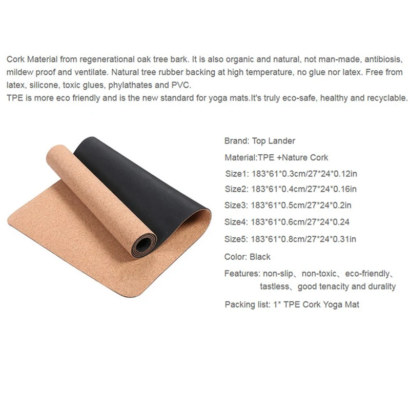 Cork TPE Yoga Mat Non Slip TPE Yoga Mats 4mm Pilates Pad Sports Cork Yoga Mat Thick 6mm Eco-Friendly Tasteless Training Mat