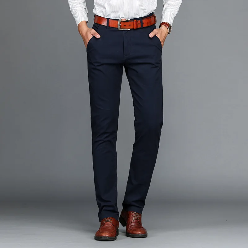 Мужские классические повседневные брюки мужские цвета хаки Деловое платье облегающие эластичные длинные брюки для бега мужская одежда хлопковые рабочие брюки черные - Цвет: dark blue